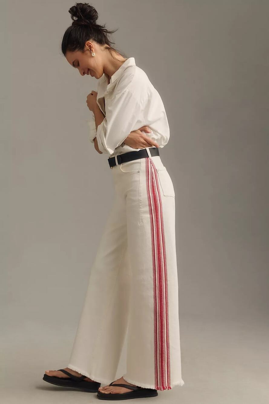 NWT Anthropologie Pilcro Dishtowel Stripe Mid-Rise Wide-Leg Jeans, Size 25
